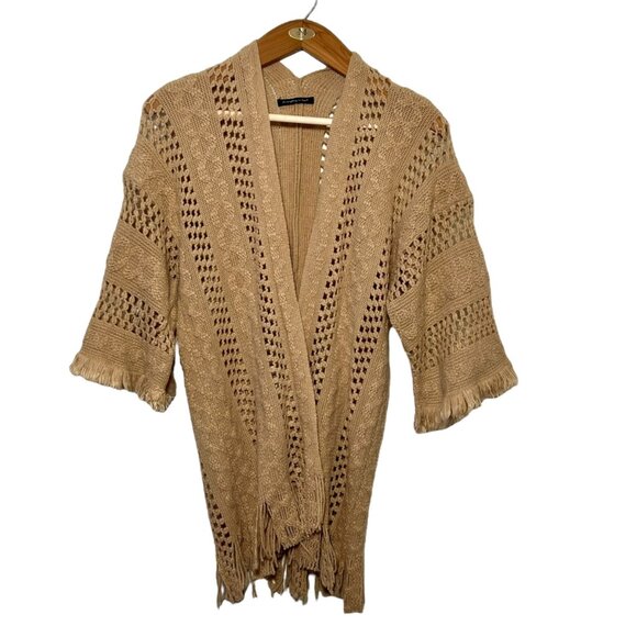 Oversized Slouchy Fringe Long Granola Crochet Sweater Chunky Brown Indie Boho - Picture 5 of 12